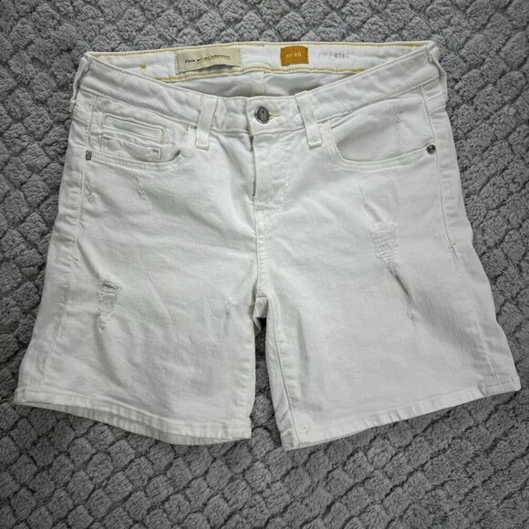 Anthropologie Pilcro & The Letterpress‎ White Distressed Denim Shorts Size 26 - Picture 1 of 8